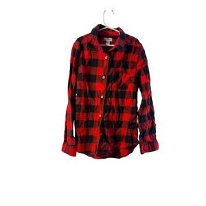 Cat Jack Red Black Buffalo Plaid Long Sleeve Button Down Shirt Kids Size L 10 12